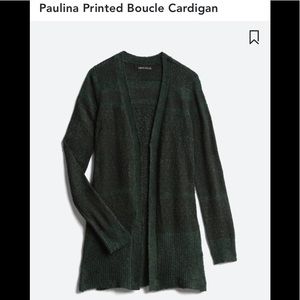 Paulina brand green cardigan sweater.